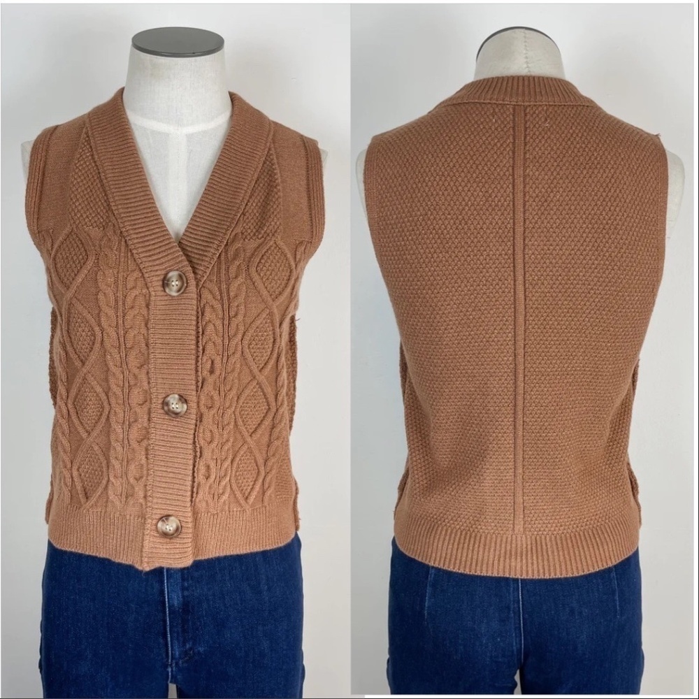 Women's Tan Cable Knit Sweater Vest